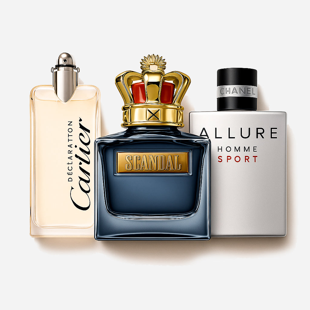Combo de 3 perfumes Allure Homme Sports, Jean Paul Gaultier Scandal, Cartier Declaration 100ml